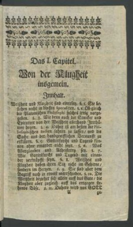 Das I. Capitel. Von der Klugheit insgemein