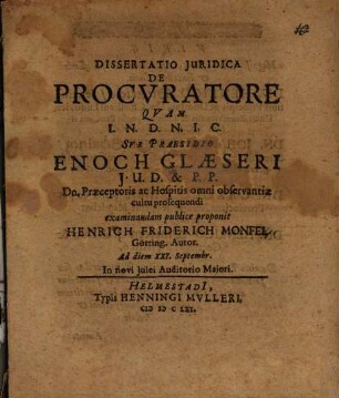 Dissertatio Juridica De Procvratore
