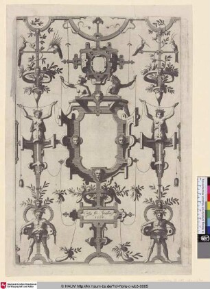 [Ornamentfüllung mit Grotesken und drei Kartuschen; Surface Decoration, Grotesque with Strapwork, including three Cartouches]
