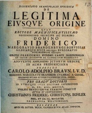 Dissertatio inauguralis iuridica de legitima eiusque origine