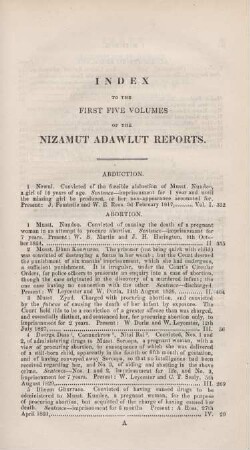 Index to the first five volumes of the Nizamut Adawlut reports