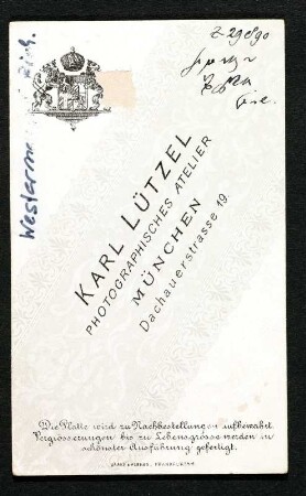 Porträt Richard Westermayer : Foto-/Bildersammlung Stenografische Sammlung. Porträt Richard Westermayer. Photographie. Carte de visite (1890; K. Lützel). Dresden: SLUB P a 0599