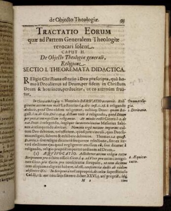 Caput II. De Objecto Theologiæ generali, Religione.