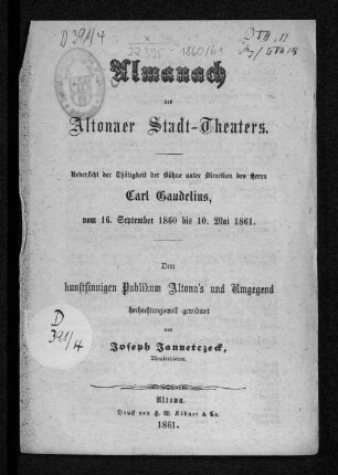1860/61(1861): Almanach des Altonaer Stadt-Theaters