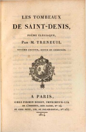 Les tombeaux de Saint-Denis, poeme élégiaque