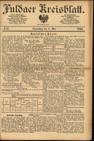 Erste Ausgabe vom Donnerstag, den 17. Mai 1894.