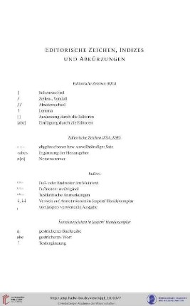 Editorische Zeichen, Indizes und Abkürzungen