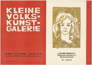 Ausstellungswerbung: "Aus der Werkstatt. Malerische Techniken an Hand des Porträts" vom 01. bis zum 25. Juni 1976