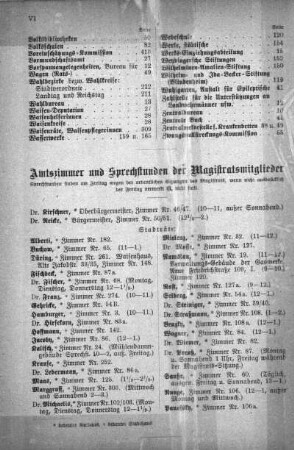 Amtszimmer und Sprechstunden der Magistratsmitglieder