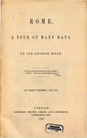 Rome : A tour of many days ; in three volumes, 3