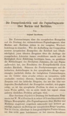 167-173 Die Evangelienkritik und die Papiasfragmente über Markus und Matthäus