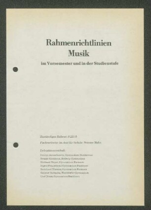 Rahmenrichtlinien Musik im Vorsemester und in der Studienstufe