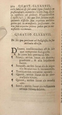 Quaestio CLXXXVII. De his qua pertinent ad Religiosos, in sex articulos divisa.