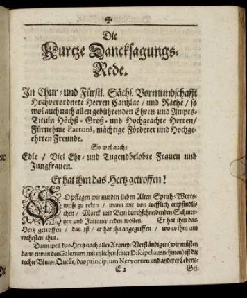 Die Kurtze Dancksagungs-Rede