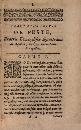 Tractatus brevis de praeservatione et +& curatione pestis F. Evangelistae Quattrammi