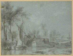 Flusslandschaft mit Brücke