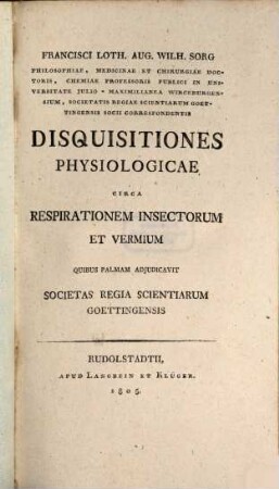 Disquisitiones physiologicae circa respirationem insectorum et vermium
