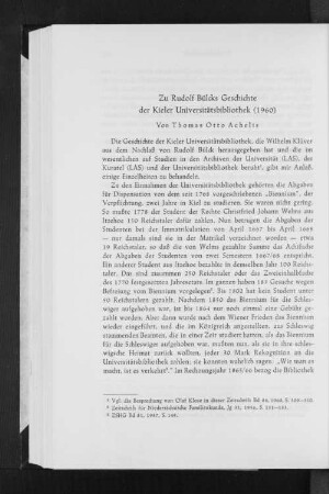 Zu Rudolf Bülcks Geschichte der Kieler Universitätsbibliothek
