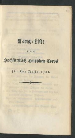 Rang-Liste vom Hochfürstlich Hessischen Corps für das Jahr 1802.