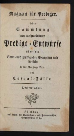 Dritter Theil 1784: Magazin für Prediger