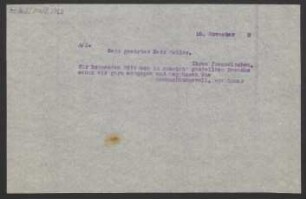 Brief an Bernhard Sekles : 15.11.1920