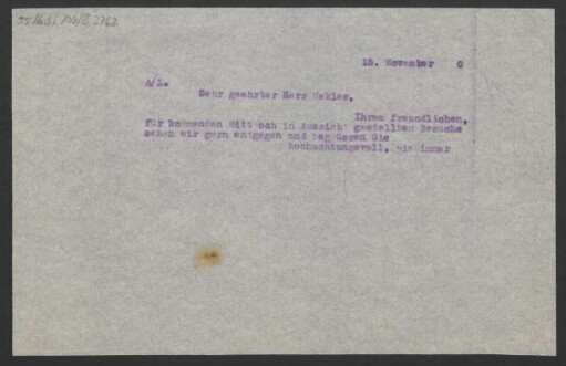 Brief an Bernhard Sekles : 15.11.1920