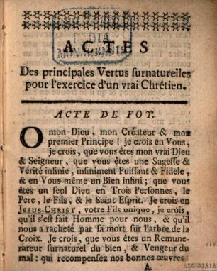 Actes des principales vertus surnaturelles pour l'exercice d'un vrai Chrêtien