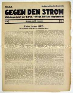 Mitteilungsblatt der Ortsgruppe Breslau der KPD (Opposition) zum 10. Jahrestag der Gründung der KPD
