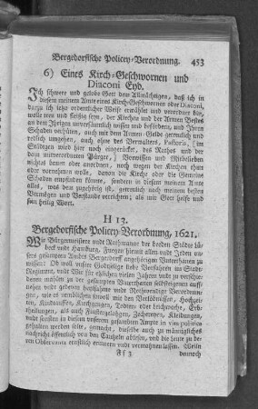 H 13. Bergedorfische Policey=Verordnung, 1621.