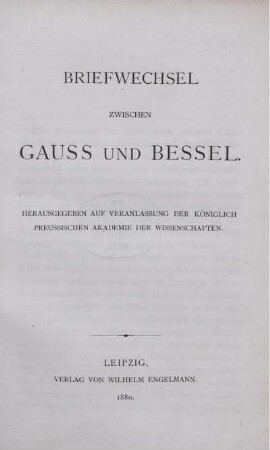 Briefwechsel zwischen Gauss und Bessel