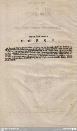 An den Kunst-liebenden Leser.