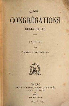Les congrégations religieuses : Enquête