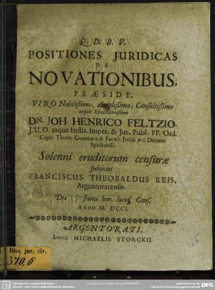 Positiones Iuridicas De Novationibus