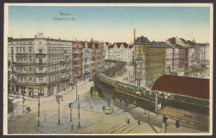 Ansichtskarte Hochbahn und Straßenkreuzung, Schlesisches Tor, koloriert