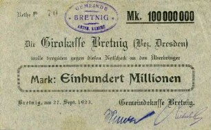 Notgeld - 100 Mill. Mark