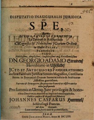 Dissertatio inauguralis juridica De spe