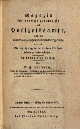 Magazin für deutsche gerichtliche und Polizeibeamte. 2. 1813