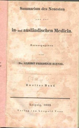 Bd. 2 (Jahrg. 1832) = No 9-No 16: Summarium des Neuesten aus der in- und ausländischen Medicin