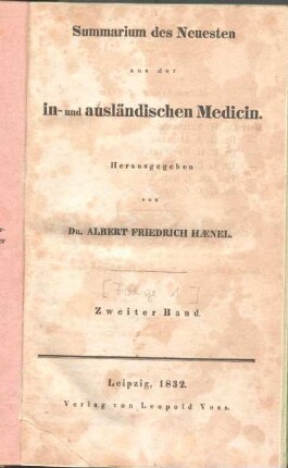 Bd. 2 (Jahrg. 1832) = No 9-No  Summarium des Neuesten aus der in- und ausländischen Medicin