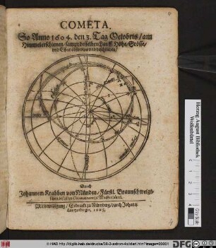 Cometa, So Anno 1604. den 3. Tag Octobris/ am Himmel erschienen/ sampt desselben Lauff/ Höhe/ Grösse/ und Effect observiret und beschrieben