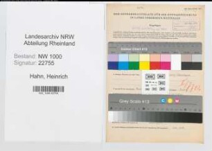 Entnazifizierung Heinrich Hahn, geb. 21.01.1914 (Bueroangest.)