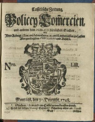 Nro. LIII, Montags, den 30. Decembr 1748