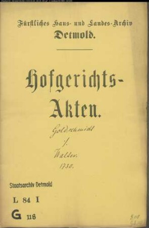 Goldschmidt, Itzig zu Lemgo gegen Burgvogt Walther in Detmold - Schuldforderung