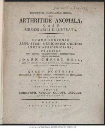 Disputatio Inauguralis Medica De Arthritide Anomala Casu Memorabili Illustrata