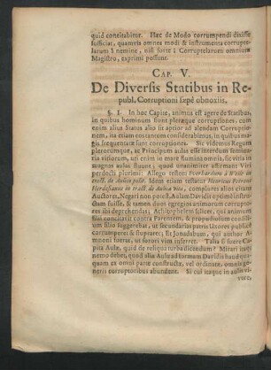Cap. V. De Diversis Statibus in Republ. Corruptioni saepe obnoxiis.