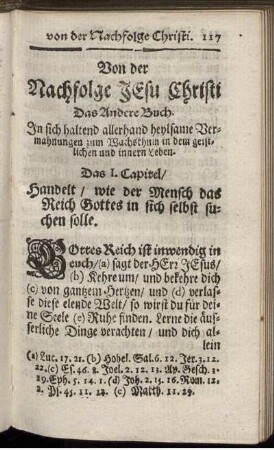 Von der Nachfolge Jesu Christi Das Andere Buch. In sich haltend allerhand heylsame Vermahnungen zum Wachsthum in dem geistlichen und innern Leben.