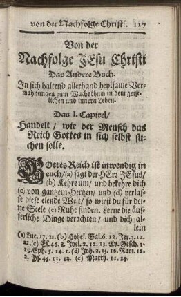Von der Nachfolge Jesu Christi Das Andere Buch. In sich haltend allerhand heylsame Vermahnungen zum Wachsthum in dem geistlichen und innern Leben.