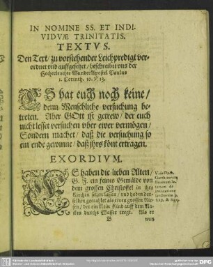 Leichenpredigt : Christliche Leichpredigt. Textus. Exordium. Usus Explicati Textus