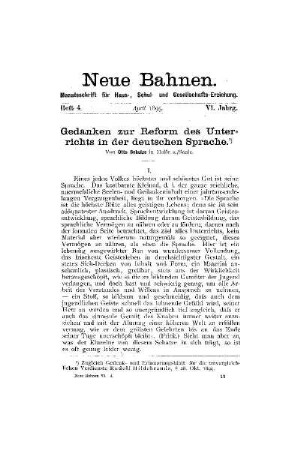 Gedanken zur Reform des Unterrichts in der deutschen Sprache