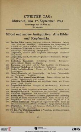 Möbel und andere Antiquitäten. Alte Bilder und Kupferstiche (Nr. 250-482)